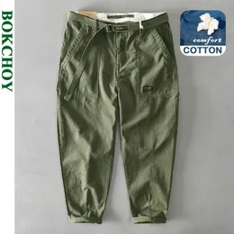 Men s Pants Autumn Winter Pure Cotton Men Cargo Korean Style Male Casual Loose Belt Mid Waist Slim Fit Pencil Trouser GAZ329 Z378 230711