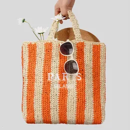 Other Bags Summer Striped Straw Bag Women's Designer Handbag Candy Colorful Travel Handmade Paper Rope Handbag 230712
