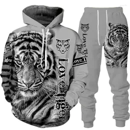 Tute da uomo Animal Tiger Felpa con cappuccio e pantaloni stampati 3D Trend Uomo Donna 2 pezzi Tuta sportiva Set Abbigliamento autunno inverno