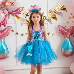 Abiti da ragazza Ragazze Flower Mermaid Fancy Tutu Dress Fascia Costume Bambini Princess Robe Festa di compleanno Abiti di Halloween Tulle Vestidos 230712