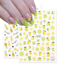 3D Lemon Pineapple Nail Art Adesivi gialli Decalcomanie per unghie Adesivo estivo Frutta colorata Papaya Manicure Slider Foil CHCA6756816834316