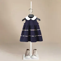 Girl's Dresses Summer Casual Fashion Turndown Collar Baby Girls Dresses Kids Sleeveless Plaid British Style A-line Princess Dresses for GirlsHKD230712