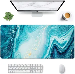 Mavi Mermer Tasarım Büyük Mare Pad Full Desk Extited Gaming Mouse Pad ile dikişli kenar kaymaz bilgisayar klavyesi mousepad