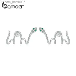 Charm Bamoer 925 Sterling Silver Snake Stud Earrings 멀티 레이어 이어링 포장 여성 지르콘 세트 독특한 디자인 보석 YIE224 Z230712