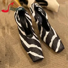 Dress Shoes Fashion Zebra Pattern High Heels Square Toe Slip On Shallow Sexy Sandals Spring Autumn Party Office Women Pumps