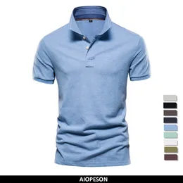 Męskie koszulki polo AIOPESON bawełna jednokolorowa klasyczna koszulka Polo męska z krótkim rękawem najwyższa jakość Casual Business Social 230712