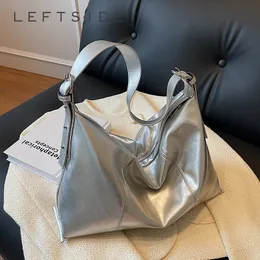 Evening Bags LEFTSIDE Silver Big Shoulder Bags for Women Leather Hobo Bag Fashion Designer Female Luxury Y2k High-capacity Handbags 230712