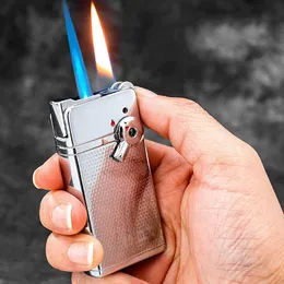 Jobon Two Flames (Windproof Blue Jet Flame + Red Flame) 라이터 금속 가스 풍선 연삭 휠 흡연 선물 상자 Ga3n