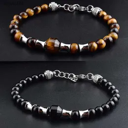 Fashion Natural stone beads bracelets Tiger eye bead bracelet adjustable stainless steel bracciale Mens jewellery pulsera hombre L230704