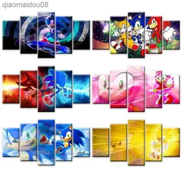 Póster de 5 paneles de Sonic de dibujos animados, pintura en lienzo de videojuegos, cuadro de arte de pared para dormitorio infantil, decoración de sala de estar, Cuadros L230704