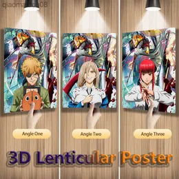 Denji Power Makima Chainsaw Man Anime 3D Lenticular Posters Flip Change Pictures for Home Decoration Art Work (Sem Moldura) L230704