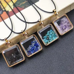 Collares pendientes Curación Crystal Square Wishing Bottle Natural Tumble Stone Glass Drift Collar Reiki Energy Chakra Charm Jewelry