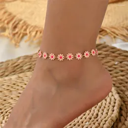 Hamserler bohem tatlı papatya çiçek bilezik ve kadınlar için yaz plajı denizyıldızı deniz kıyısı bacak ayak zinciri sandalet mücevher hediyeleri