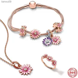 2022 Pensée Rose Marguerite Fleur S925 Argent Couleur Multiple Serpent Os Bracelet Pour Femmes Bijoux Fit Original Pandora Charms L230704