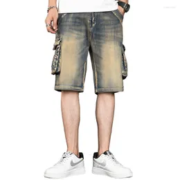 Jeans för män Vintage Cargo Short med fickor Mode Lös passform Arbetskläder Jeansshorts Baggy Retro Bottom Stor storlek 44