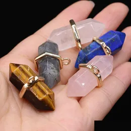 Berlocker Natursten 17X35Mm Tigers Eye Rose Quartz White Crystal Pendant Diy For Halsband Örhängen Smycken Tillverkning Drop Delivery Fin Dhvk3