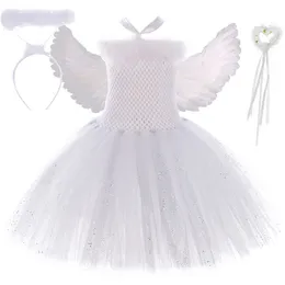 Vestidos para meninas Vestido Tutu de Anjo Branco Puro Brilhante Varinhas de Asa de Penas Roupas Fantasias para Crianças Vestidos Fantasia de Anjo para Meninas Roupas de Festa de AniversárioHKD230712