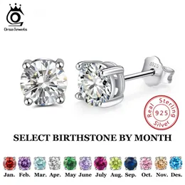 Stud ORSA JEWELS 925 Sterling Silver kolczyki sztyfty damskie 12 kolorów Lucky Stone Birthstone AAAA kolczyki z cyrkoniami biżuteria dla dzieci TSE84 230711