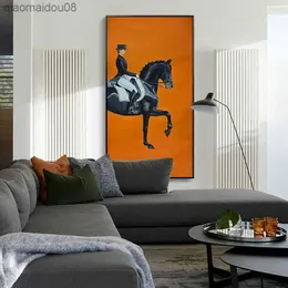 現代の HD オレンジ乗馬写真キャンバスプリント絵画壁アートポスターリビングルームのインテリアオフィス家の装飾 L230704