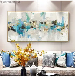 Blå Modern Abstrakt färgglad horisontell Väggkonst Bild Canvas för veranda Vardagsrum korridor hängande målning Dekoration L230704