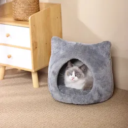 Szare łóżko dla zwierząt w kształcie kota, współczesne