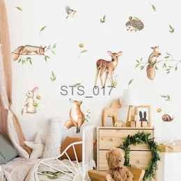 Inne dekoracyjne naklejki Boho kreskówka urocze jelenie królika leśne zwierzęta liść akwarelowe kalkomanowanie kalkomanie dla dzieci pokój dziewczęta sypialnia naklejka do domu x0712