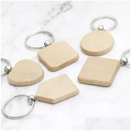 Party Favor Promotional Handicrafts Souvenir Plain Diy Blank Beech Wood Pendant Key Chain Keychain With Ring 2023 Drop Delivery Home Dhplf