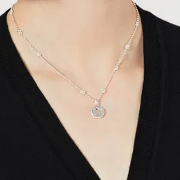 Trendige Modeaccessoires S925 Sterling Silber Schneeflocke Perlenkette DoubleG Ineinandergreifende Zähne Anhänger Halskette Damen Schlüsselbeinkette