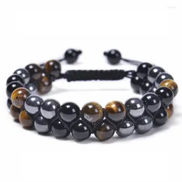 Strand Natural Stones Tiger Eye Double Layer Row Bracelets Pulsera Hombre Magnetic Health Protection Healing Hematite Beads Bracelet