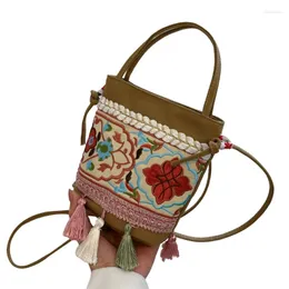 حقائب المساء عتيقة tasselembroidery الكتف الصيفية حقيبة الكتف الرجعية على الطراز العرقي crossbody للنساء الفتاة دلو السعة كبيرة