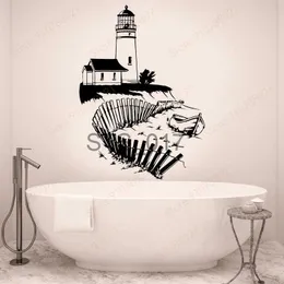 Other Decorative Stickers Lighthouse Wall Sticker Sea Ocean Nautical Home Decor for Bathroom Marine Decoration Decals Seaside Beacon Waterproof Mural S340 x0712