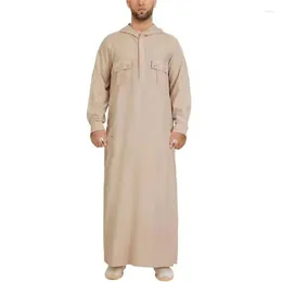 Odzież etniczna 2023 męska muzułmańska bluza z kapturem szaty zapinana na guziki kołnierz z kapturem z długim rękawem bawełna Casual islamski arabski Kaftan dubaj