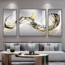 Gemälde 3 Panels Moderne Luxus Wein Galss Leinwand Malerei Goldenes Schiff Boot Poster Drucke Wandkunst für Wohnzimmer Home Decor Cuadros