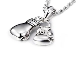 Sport Men Boxer Glove Necklace Fitness Fashion Stainless Steel Workout Jewelry Silver Double Boxing Glove Charm Pendants Accessori8858669