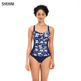 女性用水着 SHEKINI レトロプリントツイストフロントタンキニセットおなかコントロールツーピース水着シャーリング水着かわいいビーチ