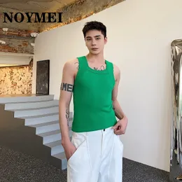 Camisetas sin mangas para hombre NOYMEI cuello en ángulo recto sin mangas chaleco de Color sólido de moda estilo coreano Allmatch verano Top masculino WA1425 230711