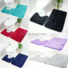 Bath Mats 2pcs/set Funnel Cobblestone Bath Bathroom Anti-slip Carpet Mat Toilet Rug bathroom mat set 230711