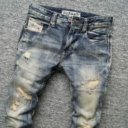 Jeans da uomo 2023 Primavera e Autunno Moda Casual Tinta unita Vintage Strappato Sottile Comodo Elastico Alta qualità 230711