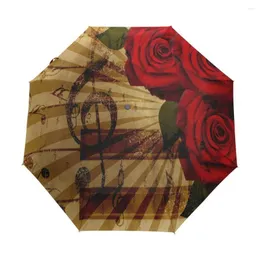 Umbrellas Abstract Rose Music Customized Design Automatic 3 Folding Umbrella Women's Rain Sun Protection Parasol Arrival