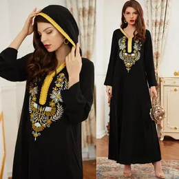 Odzież etniczna z długim rękawem muzułmańska sukienka haftowana czarna bluza z kapturem Retro Abaya Party pulower ze szwami Maxi Caftan