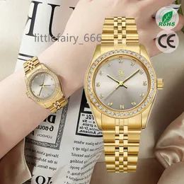 SHENGKE Hochwertige vergoldete Uhr SK Luxus Damenuhren Diamant Iced Out Edelstahlband Quarzuhr für Damen