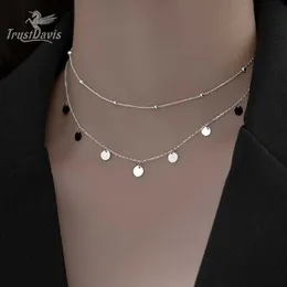 Anhänger Halsketten TrustDavis Echt 925 Sterling Silber Doppelschicht 5mm Wafer Perlen Choker Halskette Für Frauen Hochzeit Edlen Schmuck DA3000 HKD230712