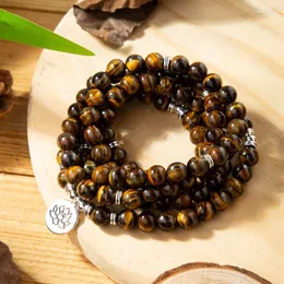 Strand 108 Mala Beads Tiger Eye Eye Bracelet Colar-Healing Gemstone Bracelet-Crystal Chakra Prayer Bead Bracelet-Mala Meditation Yoga