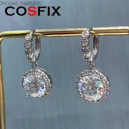 Charm Cosfix 2023 Fashion Hoop 6.5mm 1.0ct 2.0ct 3.0ct 여성을위한 실제 Moissanite Earrings Dangle Huggie Drop Earrings Silver Jewelry Z230712