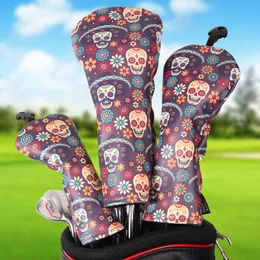 Other Golf Products Da de los Muertos Style Soft PU Leather Printing Golf Club Headcover 3pcs Set Option Driver Fairway Wood Hybrid Covers 230712