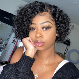 Short Pixie Cut Wigs Brazilian Human Hair Curly 13X1 Transparent Lace Wig Preplucked Hairline For Black Women