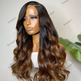 Cabelo humano peruano Onda Corporal Ombre Brown 360 Peruca Frontal Renda para Mulher Parte Lateral 200 Densidade Remy Hair Full Lace Wig