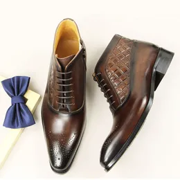 Type Cool Premium Outdoor Business Office Handmade Genuine Leather Boots Fashion Men's Zipper Shoes 5714
