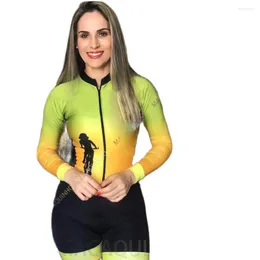 Racing Sets 2023 Tuta ciclismo donna gialla Tuta MTB maniche lunghe