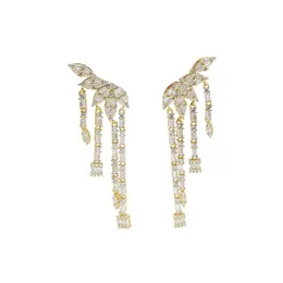 new fashion design Leaf four long tassel Earring Full Iced Out Bling Pave Cubic Zircon CZ Fashion Hip Hop Women lady gift Jewelry